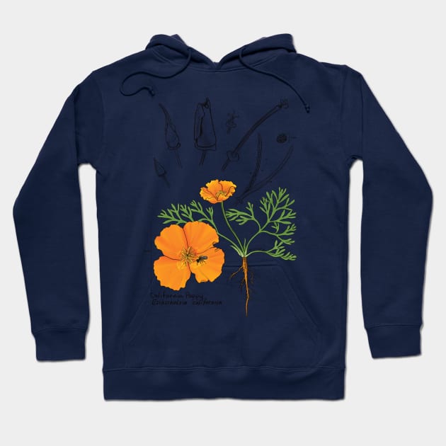 California Poppy Botanical Hoodie by mernstw